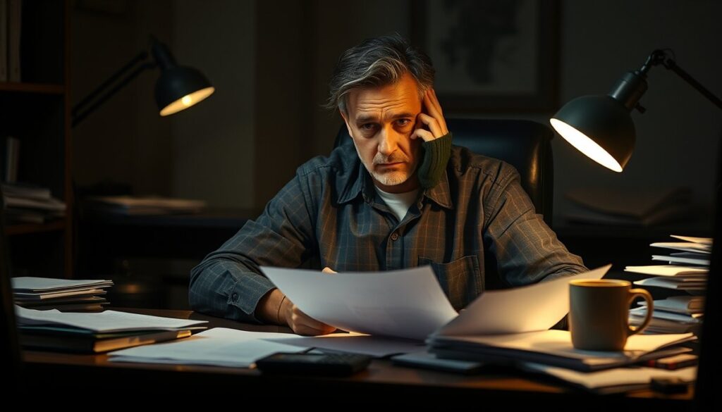 Propietario de empresa familiar española evaluando documentos financieros para determinar necesidad de reestructuración empresarial Cuando es el momento de reestructurar tu empresa familiar